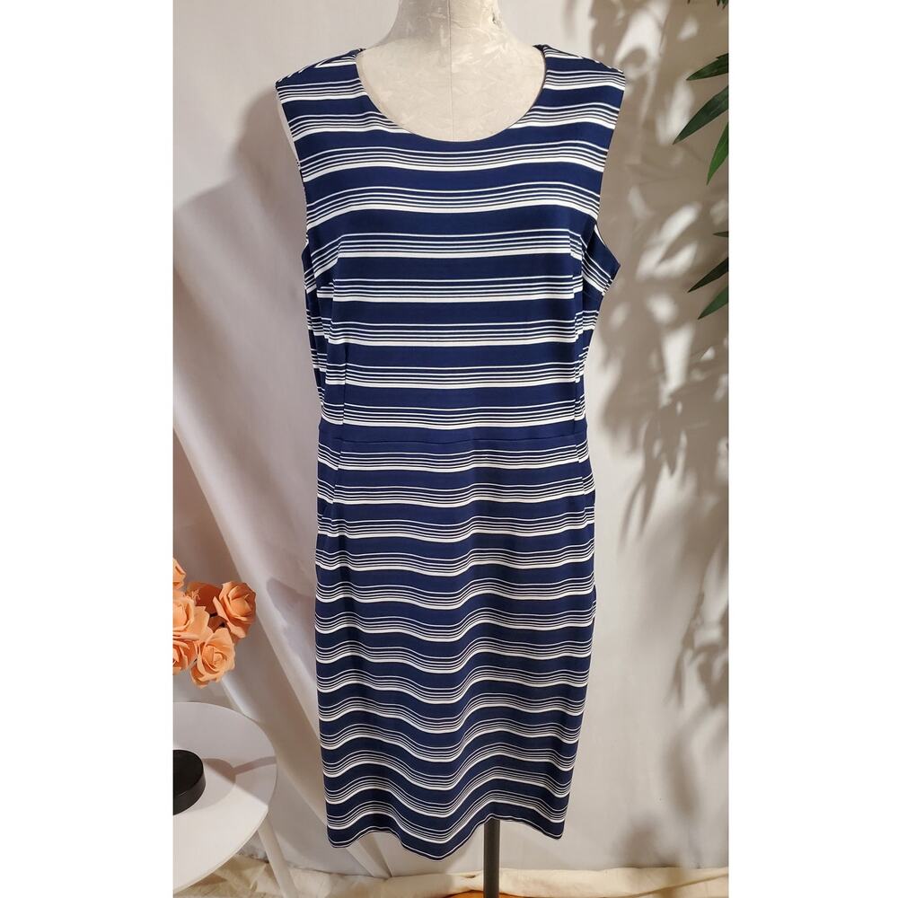 Lands End Striped Sleeveless Sheath Dress Plus Size 18 Nautical Coastal Pockets